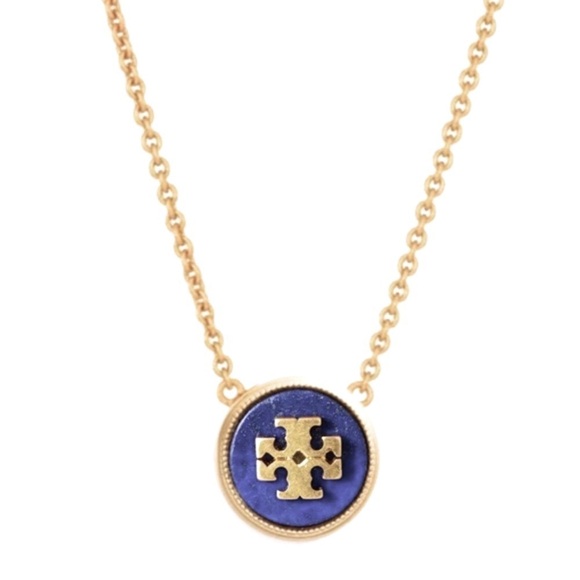 TORY BURCH • Lapis Semiprecious Stone Blue Logo Necklace - Picture 1 of 6